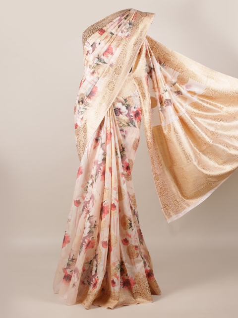 

Pothys Cream-Coloured Printed Jute Silk Saree