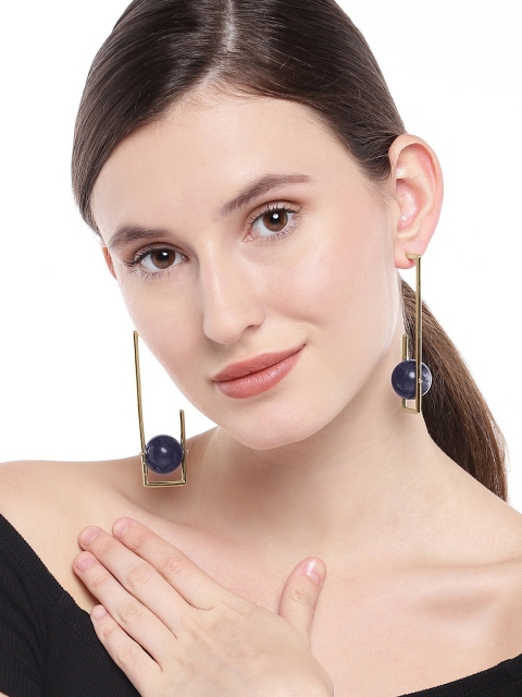 

Golden Peacock Blue & Silver-Toned Contemporary Drop Earrings