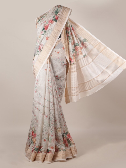 

Pothys Cream-Coloured Printed Jute Silk Saree