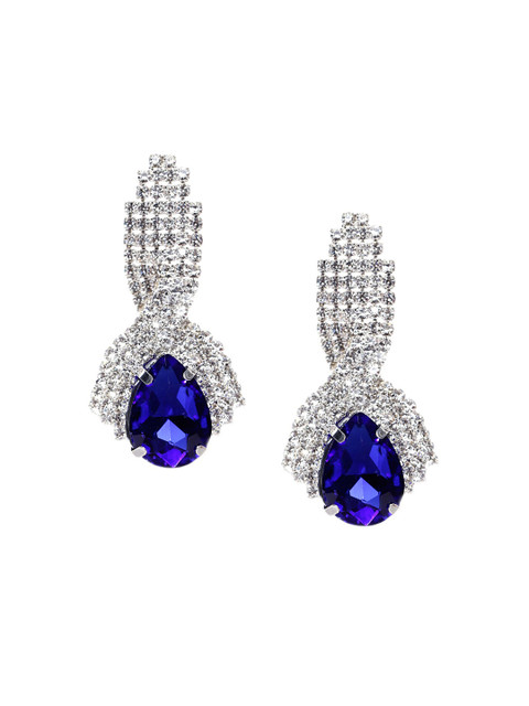 

Golden Peacock Silver-Toned & Blue Contemporary Drop Earrings