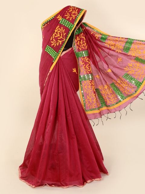 

Pothys Maroon Embroidered Cotton Blend Saree