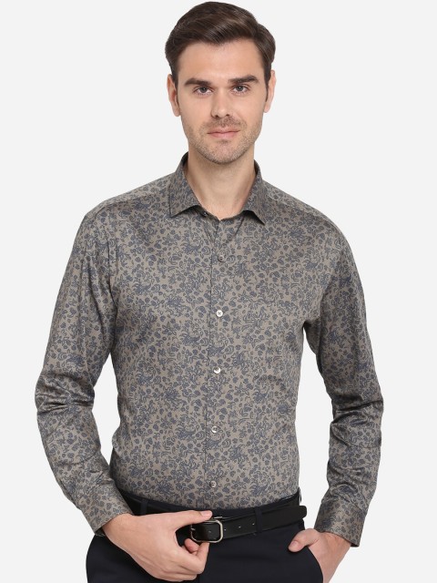 

METAL Men Beige Slim Fit Printed Formal Shirt