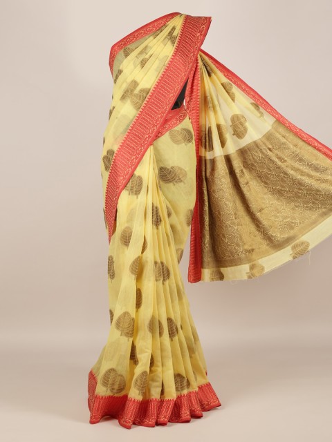 

Pothys Yellow & Red Cotton Blend Woven Design Saree
