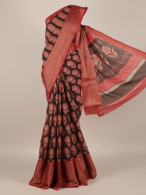 

Pothys Brown Floral Printed Jute Silk Saree