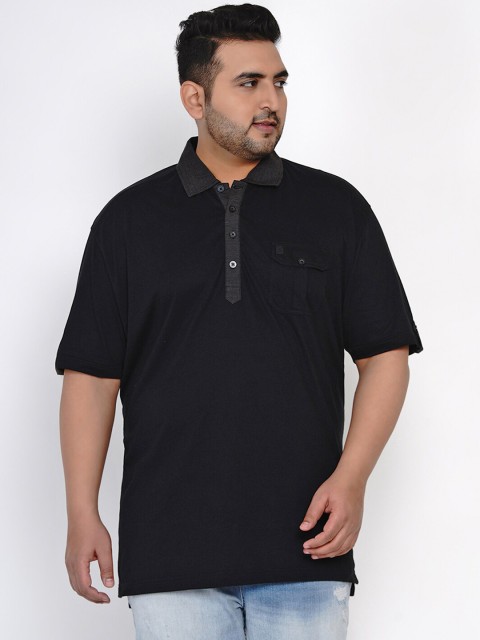 

Santonio Plus Size Men Black Solid Polo Collar T-shirt