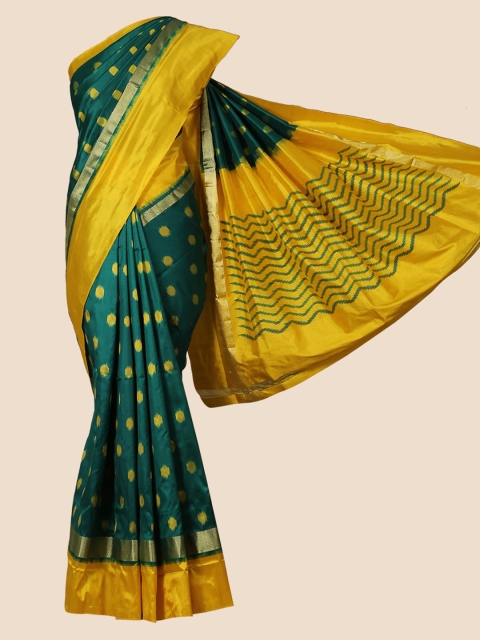 

Pothys Green & Yellow Pure Silk Printed Pochampally Saree