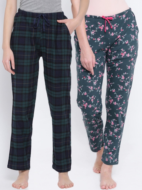 

Kanvin Women Pack Of 2 Printed Lounge Pants, Green