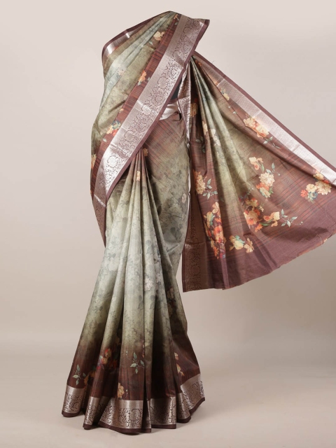 

Pothys Green & Brown Jute Silk Printed Saree