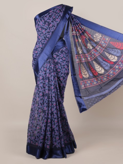 

Pothys Navy Blue Printed Jute Silk Saree