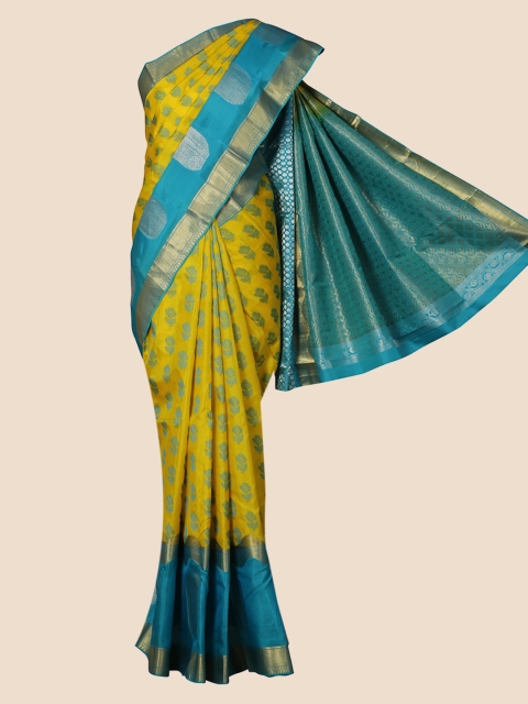 

Pothys Yellow & Blue Pure Silk Woven Design Saree