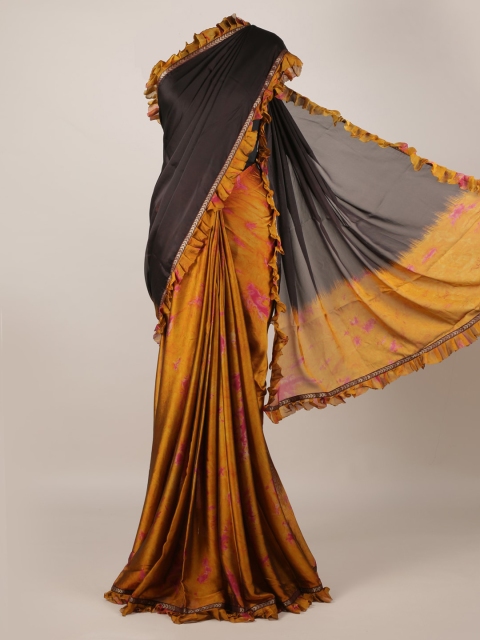 

Pothys Mustard & Black Poly Georgette Dyed Saree