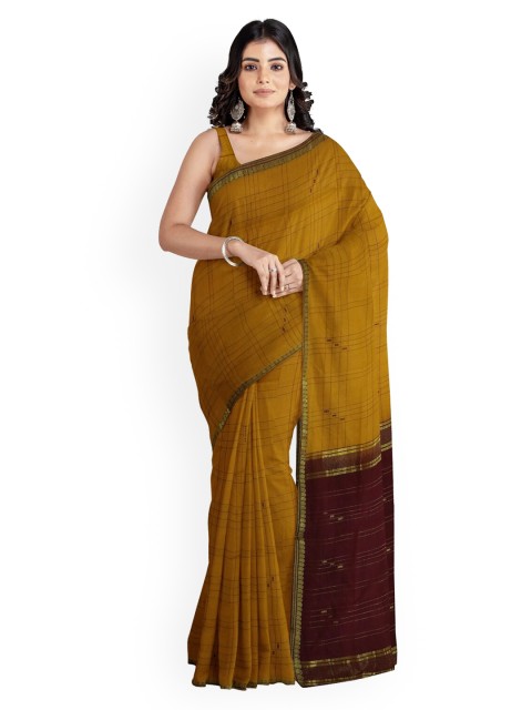 

APCO Mustard Yellow Checked Pure Cotton Saree