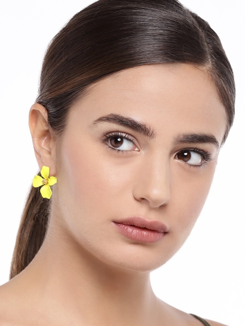 

Golden Peacock Yellow & Gold-Toned Floral Studs