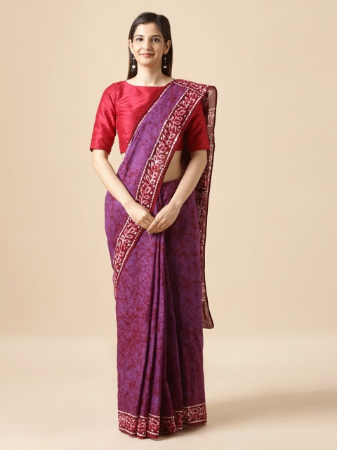 

Taneira Violet Pure Cotton Printed Block Print Saree