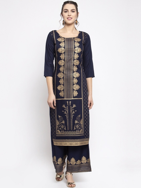

KHALOM Women Blue Embroidered Kurti with Palazzos