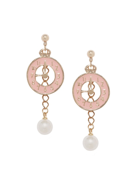 

Golden Peacock Peach-Coloured & White Circular Drop Earrings