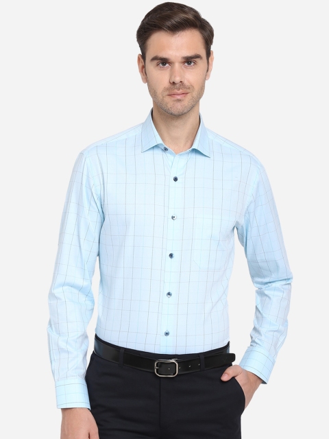 

METAL Men Blue Slim Fit Checked Formal Shirt