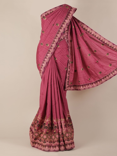 

Pothys Pink Embroidered Jute Silk Saree