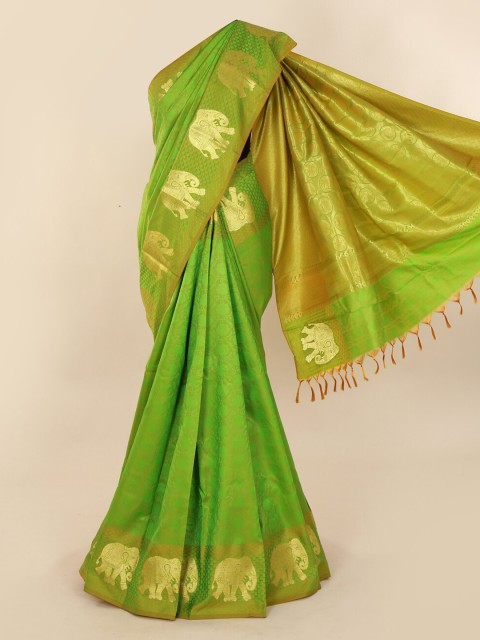

Pothys Lime Green & Gold-Toned Art Silk Woven Design Saree