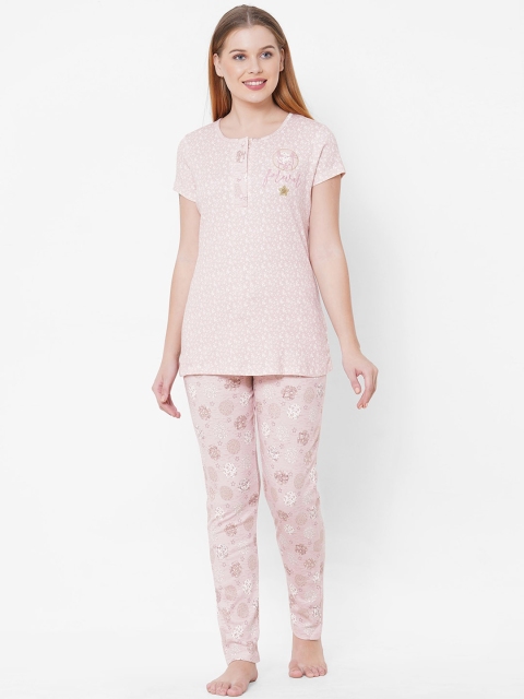 

Sweet Dreams Women Pink & Off-White Printed Night suit