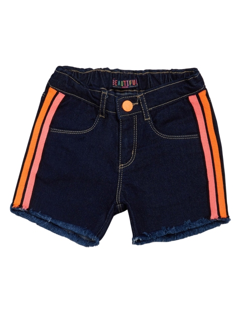 

VITAMINS Girls Navy Blue Solid Regular Fit Denim Shorts