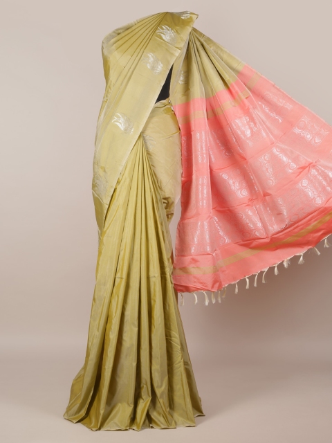 

Pothys Green & Silver-Toned Art Silk Solid Saree