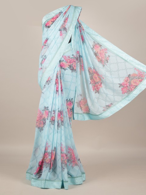 

Pothys Blue & Pink Poly Georgette Printed Saree