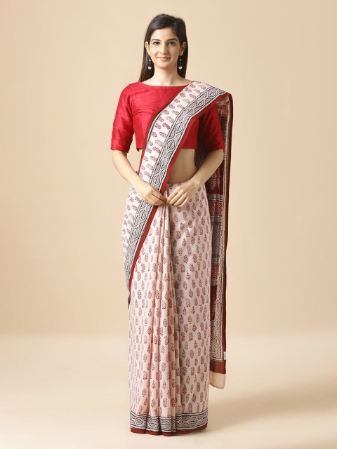 

Off White Cotton Bagh Block Print Saree