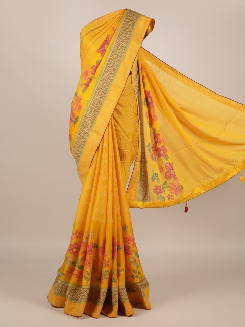 

Pothys Yellow Printed Poly Georgette Saree