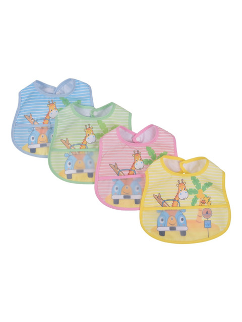 

Yellow Bee Kids Pack of 4 Printed Bibs, Blue