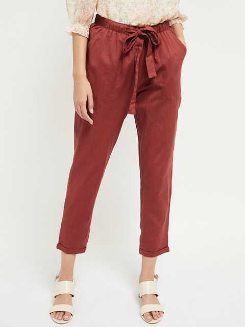 

max Women Maroon Regular Fit Solid Peg Trousers