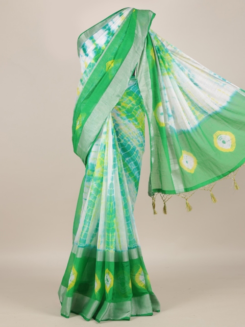 

Pothys Green Printed Linen Blend Saree