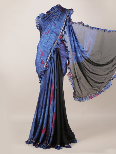 

Pothys Blue Georgette Printed Ruffled Saree
