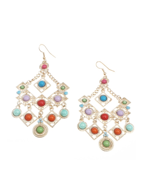 

Golden Peacock Gold-Plated Multicoloured & Red Geometric Drop Earrings, Multi