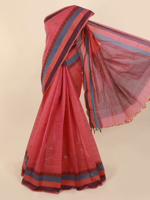 Pothys Pink Checked Pure Cotton Saree