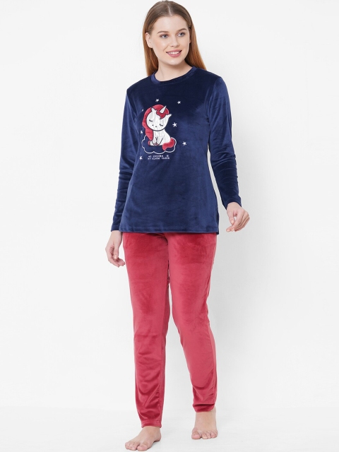 

Sweet Dreams Women Navy Blue & Red Printed Night suit