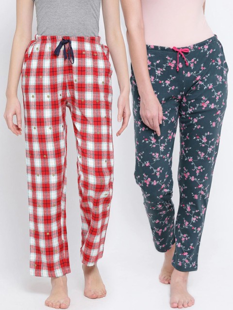 

Kanvin Women Pack of 2 Printed Lounge Pants, Teal