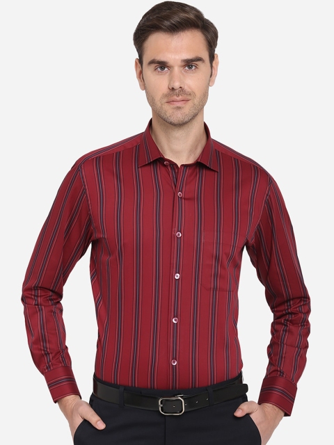 

METAL Men Maroon Slim Fit Striped Formal Shirt