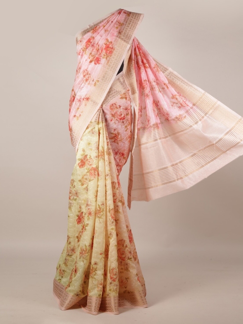 

Pothys Pink Printed Jute Silk Saree