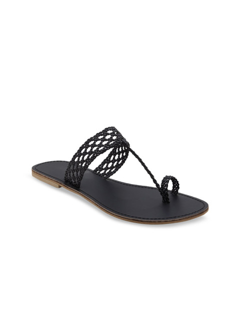

HUE Women Black Woven Design One Toe Flats