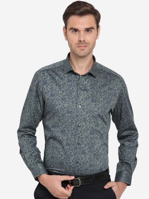 

METAL Men Green & Blue Slim Fit Printed Formal Shirt