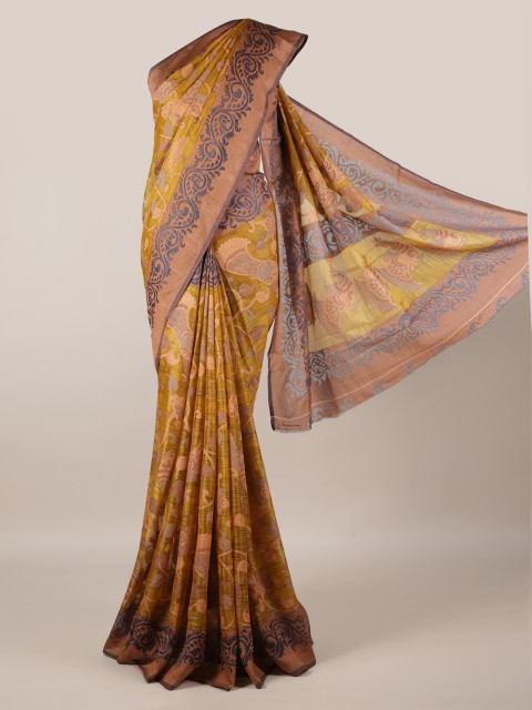 

Pothys Mustard yELLOW Printed Jute Silk Saree