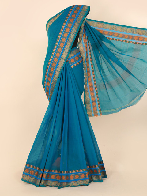 

Pothys Blue Solid Pure Silk Saree