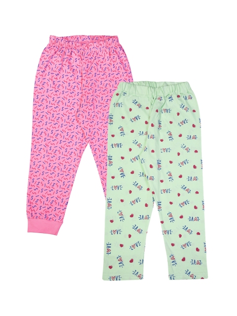 

Kiwi Kids Pack Of 2 Pink & Green Printed Straight-Fit Track Pants
