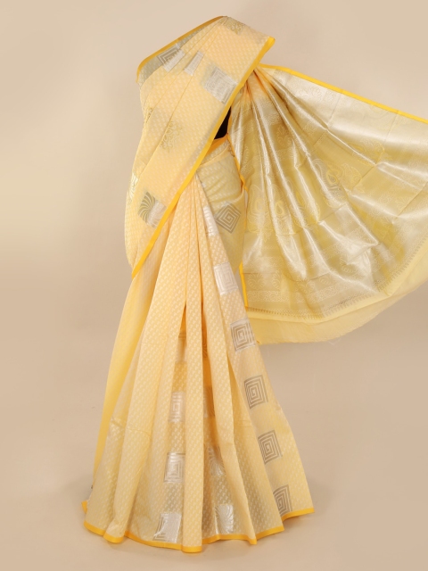 

Pothys Cream-Coloured & Silver-Toned Art Silk Woven Design Saree