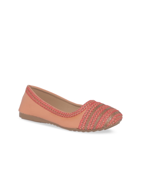 

Padvesh Women Peach-Coloured Woven Design Flats