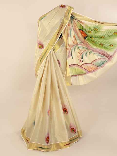 

Pothys Gold-Toned Printed Pure Cotton Saree