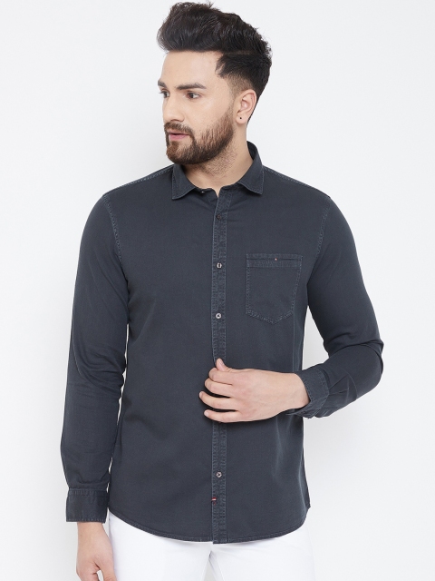 

American Archer Men Grey Slim Fit Solid Casual Denim Shirt