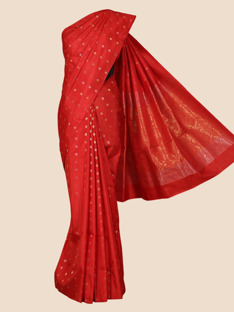 

Pothys Red & Gold-Toned Pure Silk Woven Design Saree