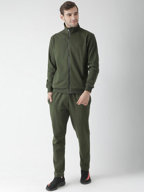 

GRIFFEL Men Olive Green Solid Tracksuit